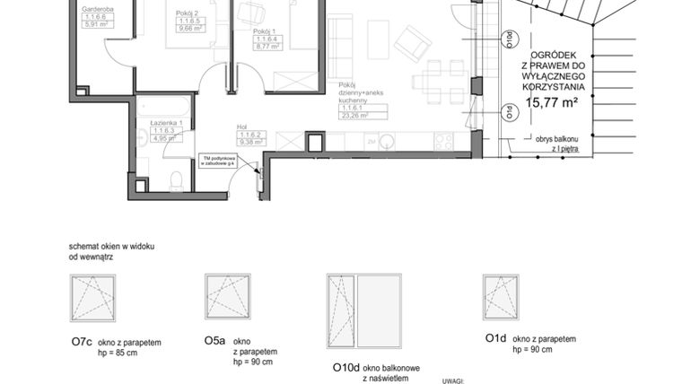 Rzut - Mieszkanie na sprzedaż 3 pokoje o powierzchni 61,83 m² - numer D.1.1.6 w Optima VII