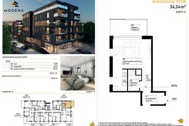 Rzut - Mieszkanie na sprzedaż 1 pokój o powierzchni 34,34 m² - numer M31b w Modena Bytkowska 113