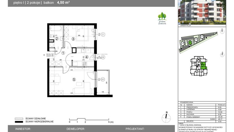 Rzut - Mieszkanie na sprzedaż 2 pokoje o powierzchni 48,27 m² - numer 14G.34 w Zielone Zamienie X