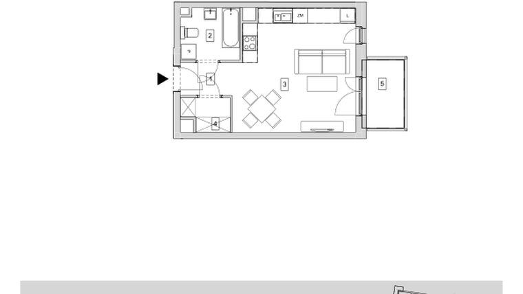 Rzut - Mieszkanie na sprzedaż 1 pokój o powierzchni 33,4 m² - numer B5-K2-2-2 w ATAL Strachowicka II