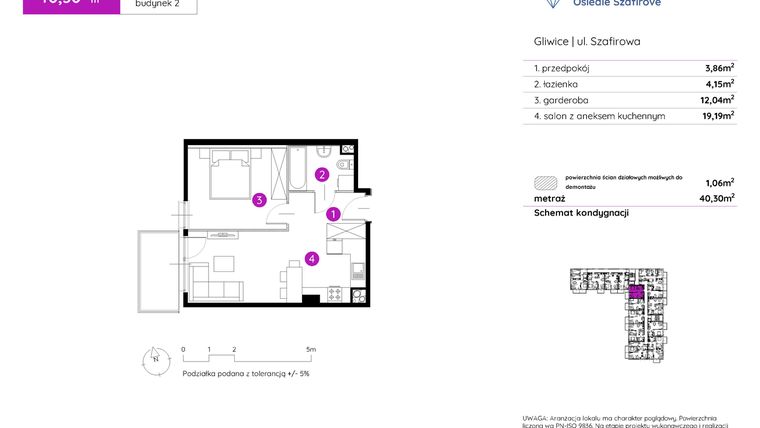 Rzut - Mieszkanie na sprzedaż 1 pokój o powierzchni 40,16 m² - numer 2.A.1.10 w Murapol Osiedle Szafirove II
