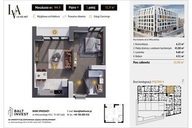 Rzut - Mieszkanie na sprzedaż 1 pokój o powierzchni 51,9 m² - numer M4.9 w La Vie Art