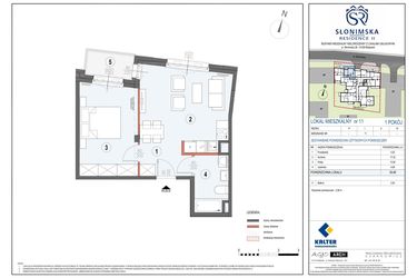 Rzut - Mieszkanie na sprzedaż 2 pokoje o powierzchni 39,48 m² - numer M11 w Słonimska Residence II