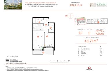 Rzut - Mieszkanie na sprzedaż 2 pokoje o powierzchni 43,71 m² - numer 14.46 w Osiedle Nowe Horyzonty etap III