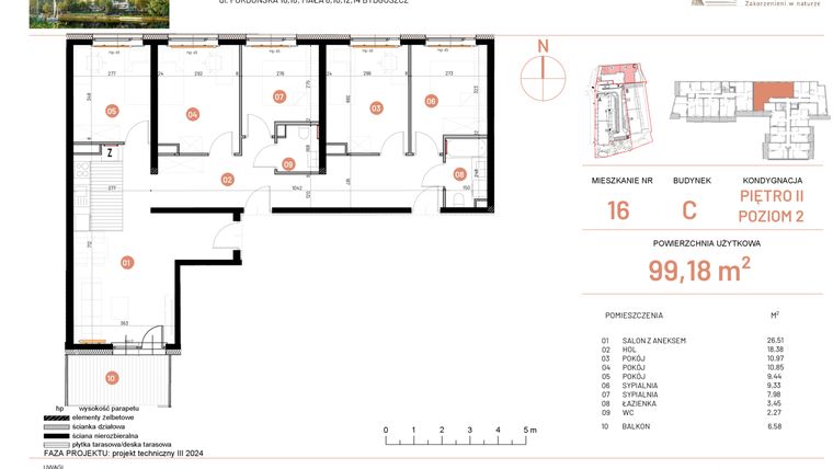 Rzut - Mieszkanie na sprzedaż 6 pokoi o powierzchni 99,18 m² - numer 18.16 w Osiedle Nowe Horyzonty etap II