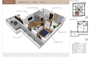 Rzut - Mieszkanie na sprzedaż 2 pokoje o powierzchni 38,34 m² - numer M19 w Przy Parku etap II
