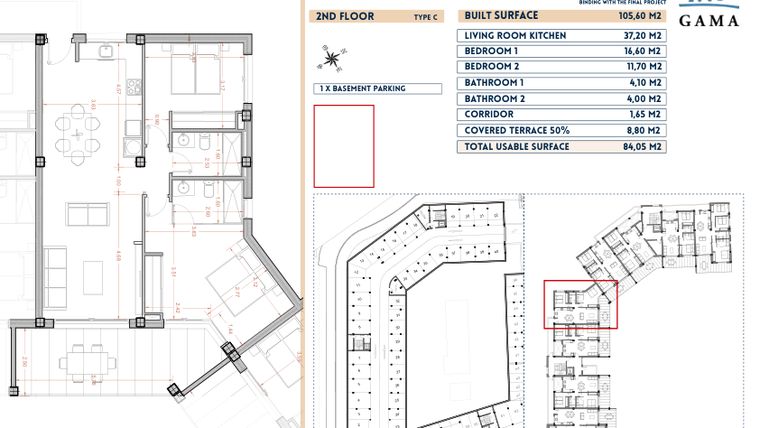 Rzut - Mieszkanie na sprzedaż 2 pokoje o powierzchni 105,6 m² - numer 20 w Velapi II - Murcia