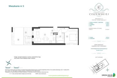 Rzut - Mieszkanie na sprzedaż 2 pokoje o powierzchni 37,43 m² - numer 3 w Kamienica przy Ciszewskiej