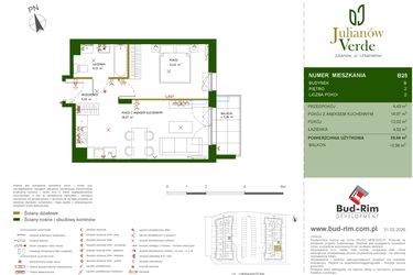Rzut - Mieszkanie na sprzedaż 2 pokoje o powierzchni 39,94 m² - numer 25 w Julianów Verde II