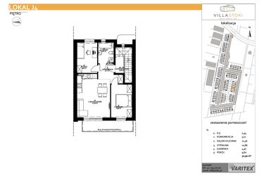 Rzut - Mieszkanie na sprzedaż 3 pokoje o powierzchni 53,92 m² - numer J4 w Villa Stoki (mieszkania)