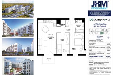 Rzut - Mieszkanie na sprzedaż 3 pokoje o powierzchni 64,06 m² - numer A.2.28 w Skandinavia