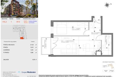 Rzut - Mieszkanie na sprzedaż 2 pokoje o powierzchni 45,93 m² - numer I-B13 w Industria etap I-B
