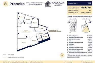 Rzut - Lokal użytkowy na sprzedaż 6 pokoi o powierzchni 102,99 m² - numer U1 w Kaskada Jasień - etap II