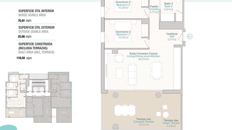 Rzut - Mieszkanie na sprzedaż 3 pokoje o powierzchni 118,58 m² - numer T2-17A w Isea Views