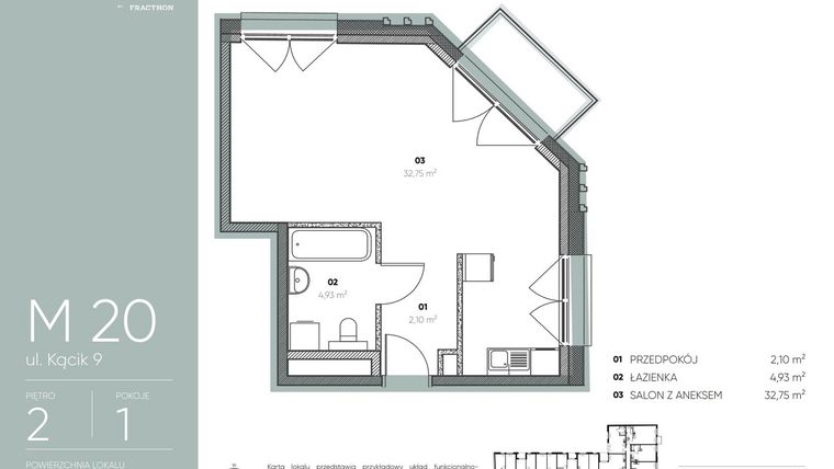 Rzut - Mieszkanie na sprzedaż 1 pokój o powierzchni 39,78 m² - numer M.20 w Ja\nas