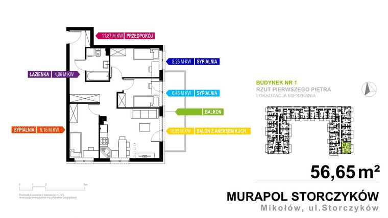 Rzut - Mieszkanie na sprzedaż 4 pokoje o powierzchni 57,04 m² - numer 1.B.1.05 w Murapol Osiedle Storczyków
