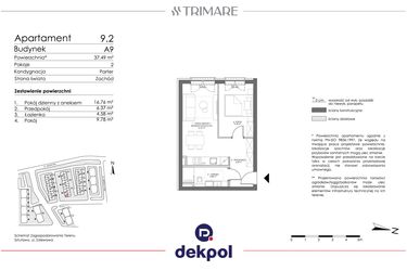Rzut - Mieszkanie na sprzedaż 2 pokoje o powierzchni 36,9 m² - numer 9.2 w Trimare