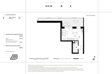 Rzut - Mieszkanie na sprzedaż 1 pokój o powierzchni 45,98 m² - numer B.M.12 w VIDOK