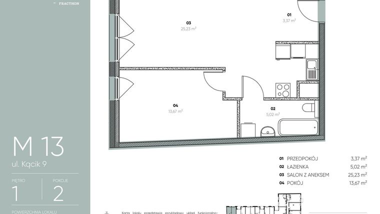 Rzut - Mieszkanie na sprzedaż 2 pokoje o powierzchni 47,29 m² - numer M.13 w Ja\nas