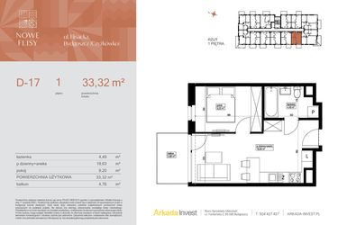 Rzut - Mieszkanie na sprzedaż 2 pokoje o powierzchni 33,32 m² - numer M17_NF.d w Nowe Flisy II