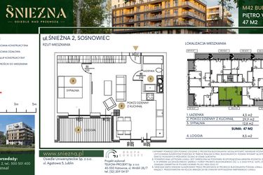 Rzut - Mieszkanie na sprzedaż 2 pokoje o powierzchni 47 m² - numer A42 w Śnieżna - Osiedle nad Przemszą