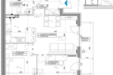 Rzut - Mieszkanie na sprzedaż 3 pokoje o powierzchni 62,11 m² - numer 44B w Osiedle Młodych etap V