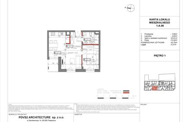 Rzut - Mieszkanie na sprzedaż 2 pokoje o powierzchni 42,75 m² - numer A.6 w Piaseczno Residence
