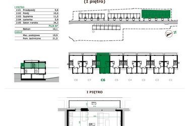 Rzut - Mieszkanie na sprzedaż 3 pokoje o powierzchni 71,5 m² - numer C6.2 w Dębowe Zacisze