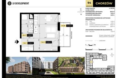 Rzut - Mieszkanie na sprzedaż 1 pokój o powierzchni 28,61 m² - numer M/94 w Tarasy Śląskie