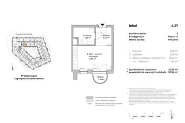 Rzut - Mieszkanie na sprzedaż 1 pokój o powierzchni 27,17 m² - numer 4.27 w OVAL SKY