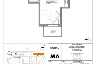 Rzut - Mieszkanie na sprzedaż 1 pokój o powierzchni 28,84 m² - numer PPO/P/B/4/1 w Port Popowice bud. M i P