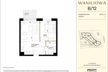 Rzut - Mieszkanie na sprzedaż 2 pokoje o powierzchni 38,55 m² - numer WA2/B/12 w Waniliowa