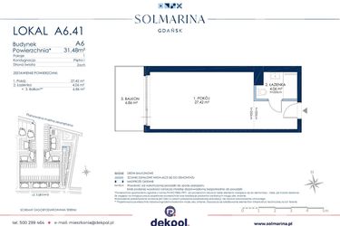 Rzut - Mieszkanie na sprzedaż 1 pokój o powierzchni 31,38 m² - numer A6.41 w Grano Hotel Solmarina