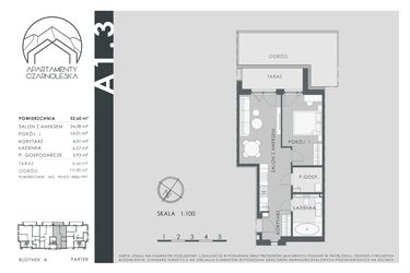 Rzut - Mieszkanie na sprzedaż 2 pokoje o powierzchni 52,6 m² - numer A1.3 w Apartamenty Czarnoleska