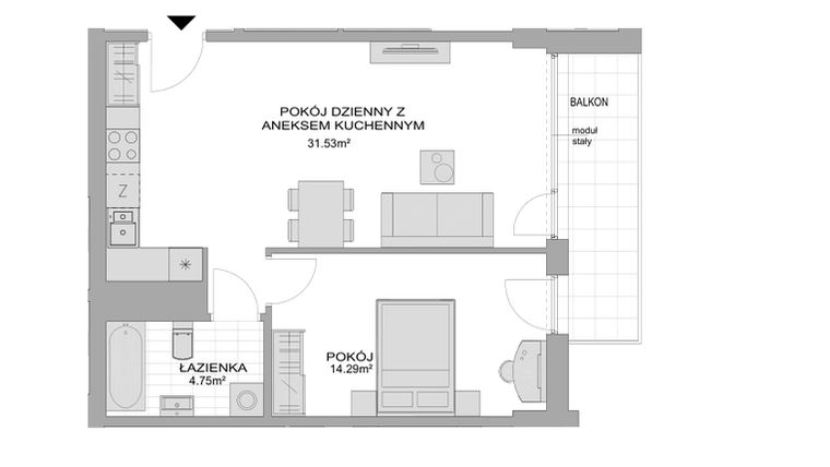 Rzut - Mieszkanie na sprzedaż 2 pokoje o powierzchni 51,64 m² - numer CP/R7/34 w Centralpark