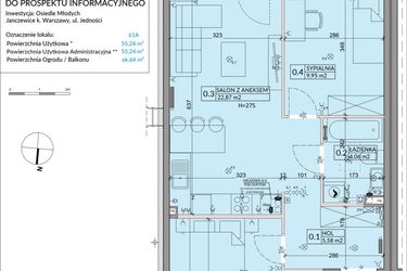 Rzut - Mieszkanie na sprzedaż 3 pokoje o powierzchni 55,24 m² - numer 61A w Osiedle Młodych etap X