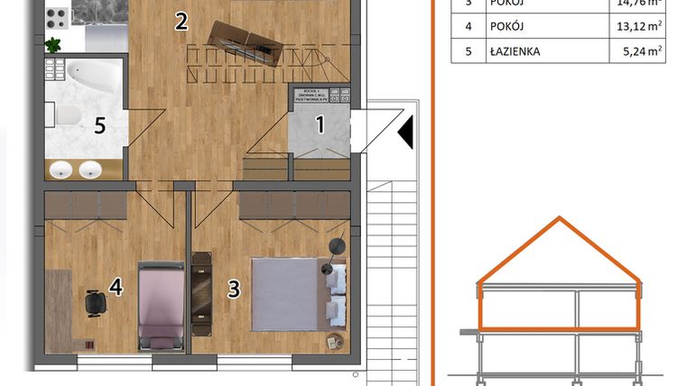 Rzut - Mieszkanie na sprzedaż 4 pokoje o powierzchni 128,01 m² - numer 7PG w Osiedle Przyjazne etap V