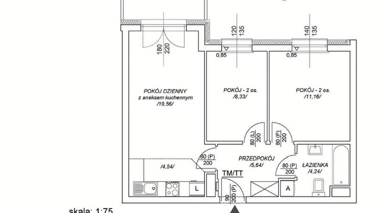 Rzut - Mieszkanie na sprzedaż 3 pokoje o powierzchni 48,93 m² - numer M26 w Osiedle Mała Dziesiąta etap II