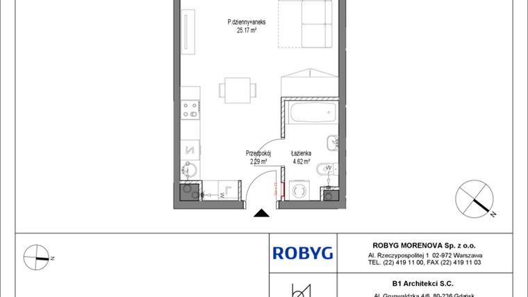 Rzut - Mieszkanie na sprzedaż 1 pokój o powierzchni 32,08 m² - numer B.4M02 w Leszczyńskich 2