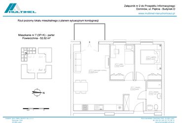 Rzut - Mieszkanie na sprzedaż 3 pokoje o powierzchni 52,62 m² - numer 7D w Dominów Rynek
