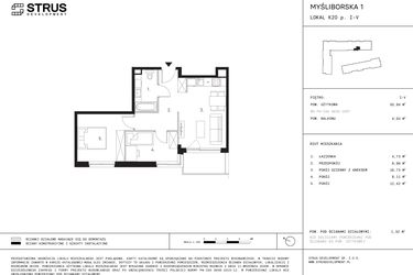 Rzut - Mieszkanie na sprzedaż 3 pokoje o powierzchni 50,94 m² - numer K20.3 w Myśliborska III etap
