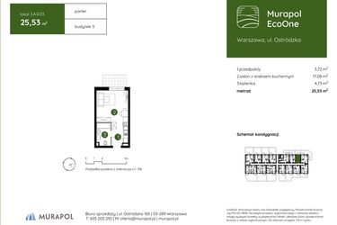 Rzut - Mieszkanie na sprzedaż 1 pokój o powierzchni 25,53 m² - numer 3.A.0.03 w Murapol EcoOne