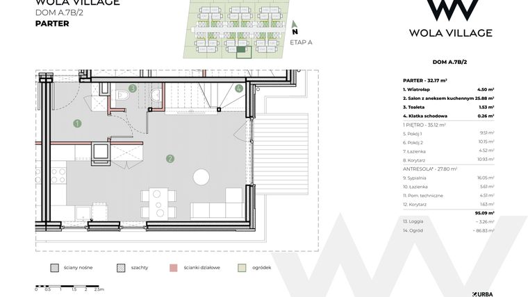 Rzut - Dom na sprzedaż 4 pokoje o powierzchni 95,09 m² - numer A.7B/2 w Wola Village