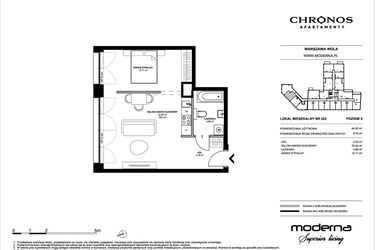 Rzut - Mieszkanie na sprzedaż 2 pokoje o powierzchni 44,93 m² - numer 422 w Chronos etap II
