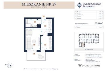 Rzut - Mieszkanie na sprzedaż 1 pokój o powierzchni 33,51 m² - numer 29 w Wypoczynkowa Residence