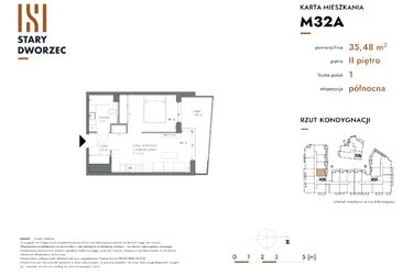 Rzut - Mieszkanie na sprzedaż 1 pokój o powierzchni 35,48 m² - numer M 32A w Stary Dworzec