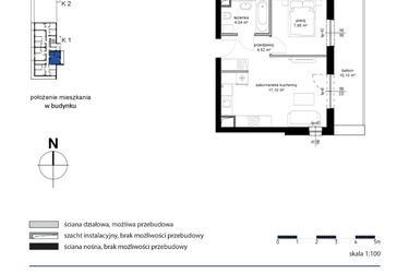 Rzut - Mieszkanie na sprzedaż 2 pokoje o powierzchni 33,64 m² - numer 1 w Kwarcowe Wzgórze - bud. 2