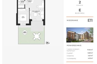 Rzut - Mieszkanie na sprzedaż 2 pokoje o powierzchni 34,9 m² - numer E11 w Na Koszutce II