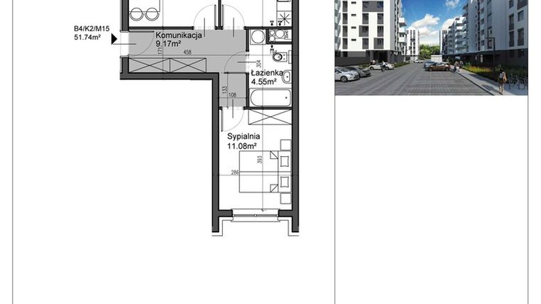 Rzut - Mieszkanie na sprzedaż 2 pokoje o powierzchni 51,74 m² - numer B4.K2/15 w Osiedle Czartoryskiego