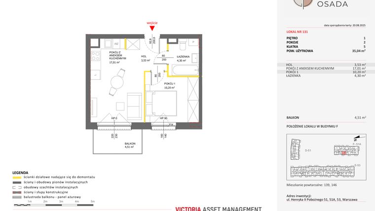 Rzut - Mieszkanie na sprzedaż 2 pokoje o powierzchni 35,04 m² - numer F.131 w Piastova Osada
